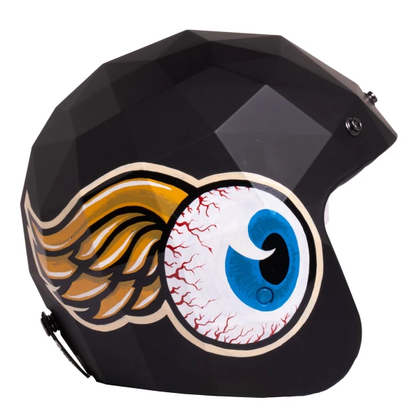 Front view of the Holyfreedom Stealth Ocio vintage helmet hand painted by Darius.