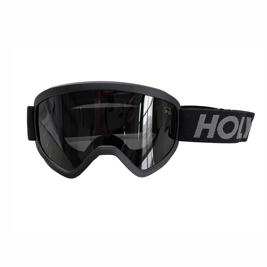 Vista frontale degli occhiali moto vintage Holyfreedom Rapina, con fit universale da casco jet.