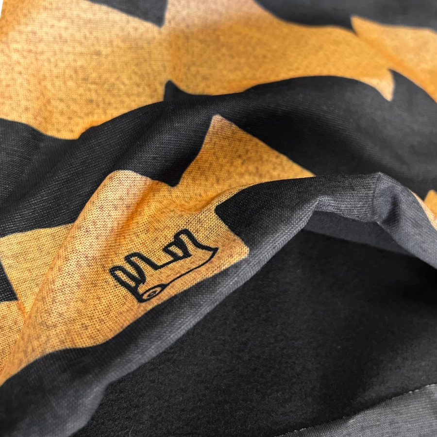 Graphic detail of the Flash artwork on Holyfreedom tube scarf with custom attitude.