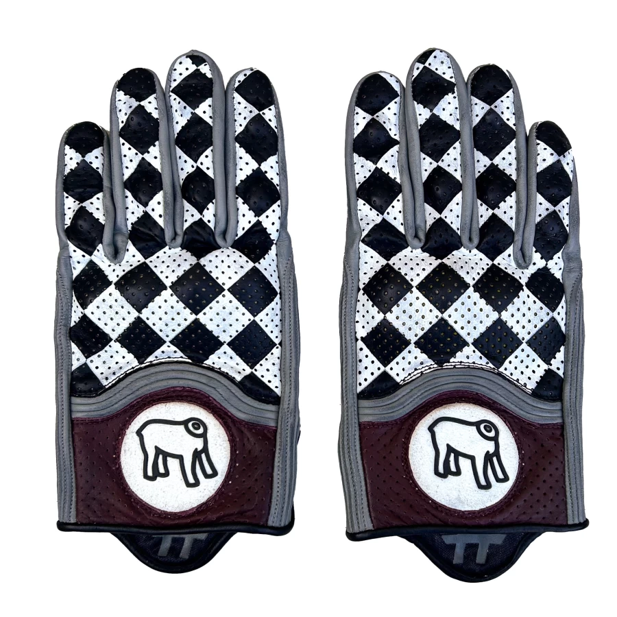 Vista frontale dei guanti moto Bullit Tomba, stile vintage pulito per cafe racer e custom.