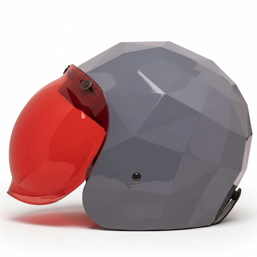 Side view Grey Diamond glossy grey diamond-pattern jet helmet ECE 22.06