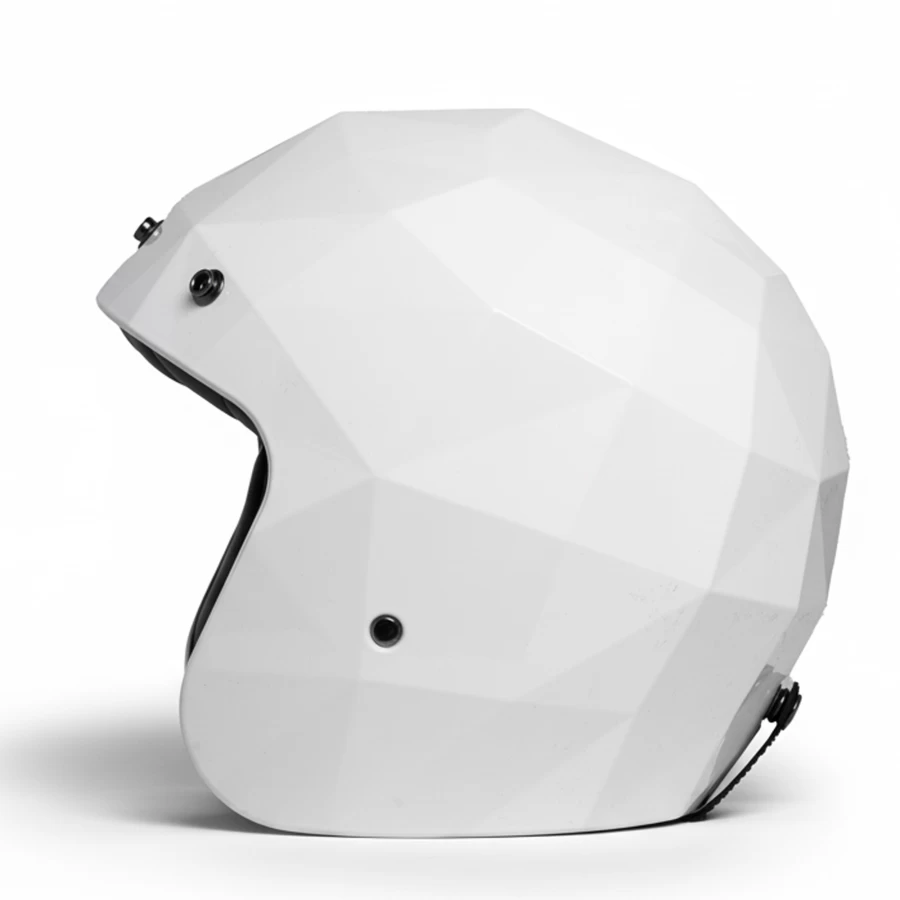 Side view glossy white diamond pattern jet helmet STEALTH ECE 22.06