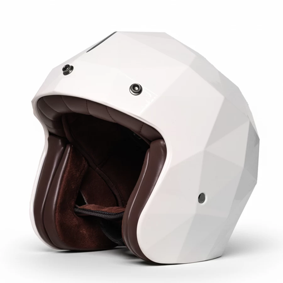 Glossy white diamond-effect jet helmet HOLYFREEDOM STEALTH prismatic design