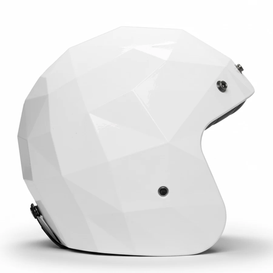 Side view glossy white diamond pattern jet helmet STEALTH ECE 22.06