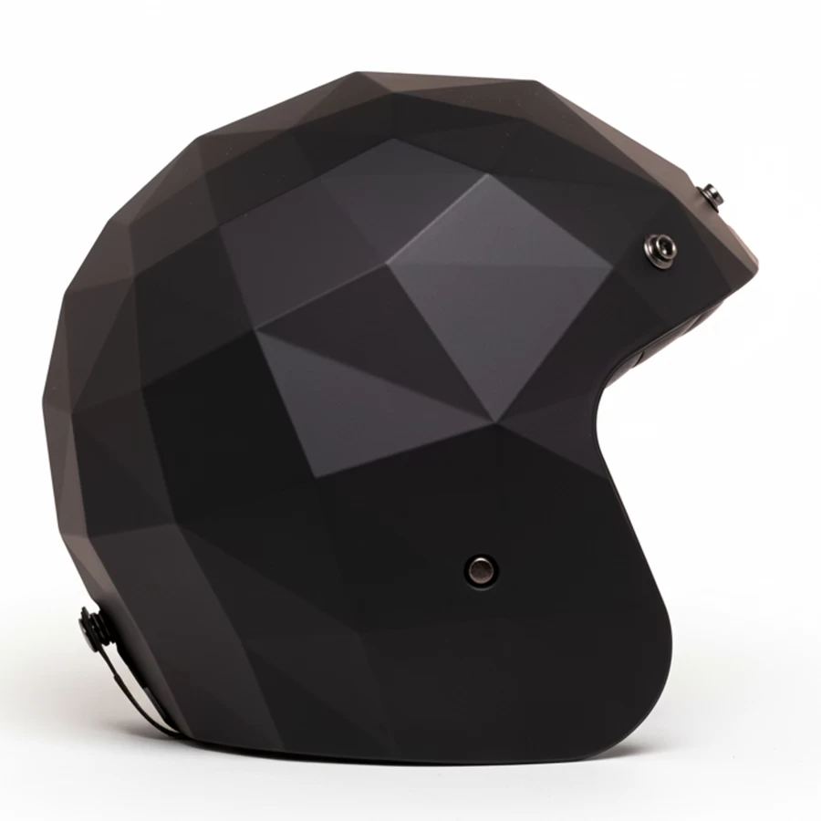 Side view matte black futuristic jet helmet STEALTH ECE 22.06