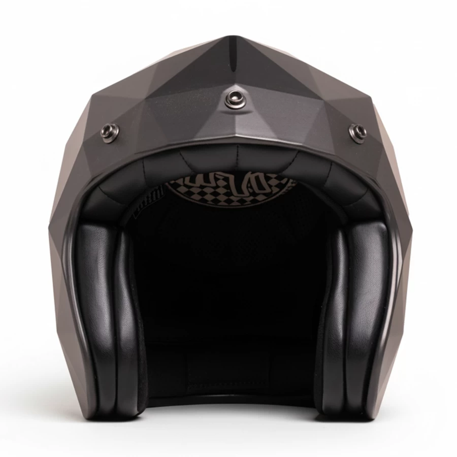 Holyfreedom Stealth matt jet motorcycle helmet with faceted design and geodetic HF® shell.