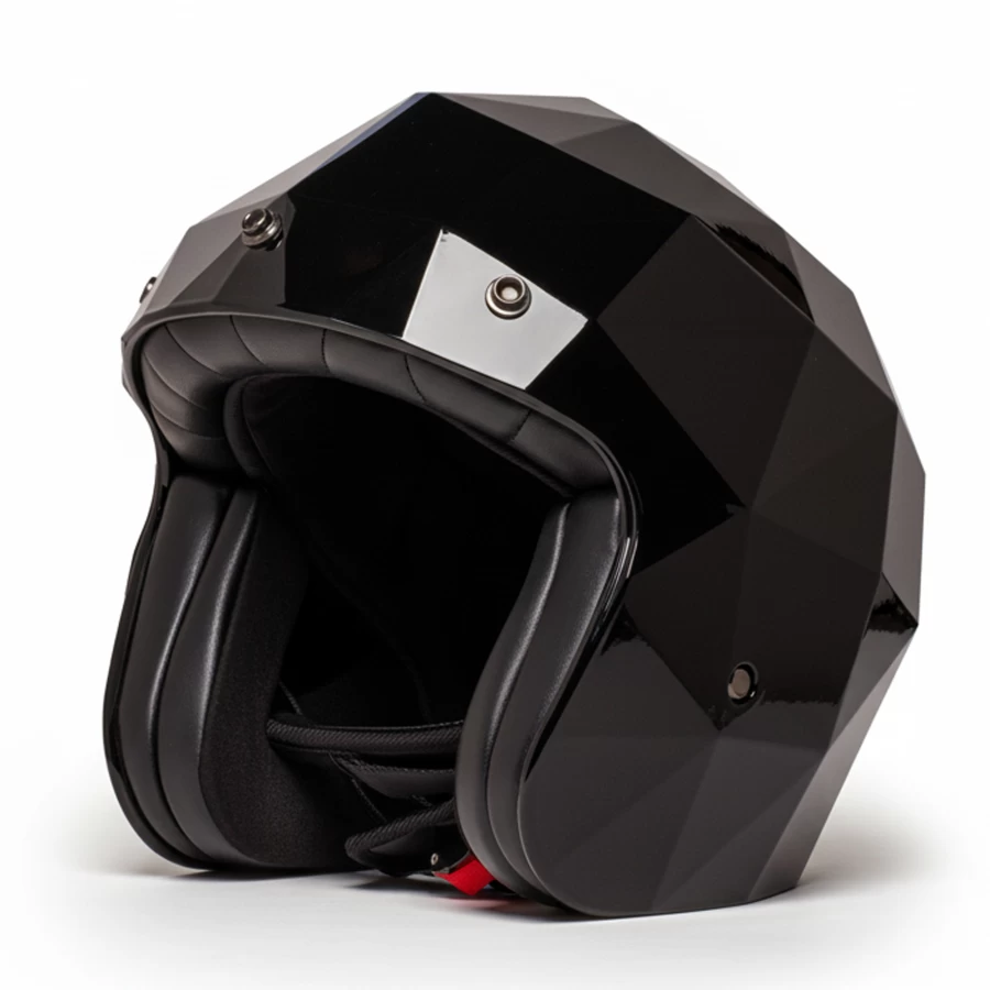 Side view glossy black polygonal jet helmet STEALTH ECE 22.06 approved