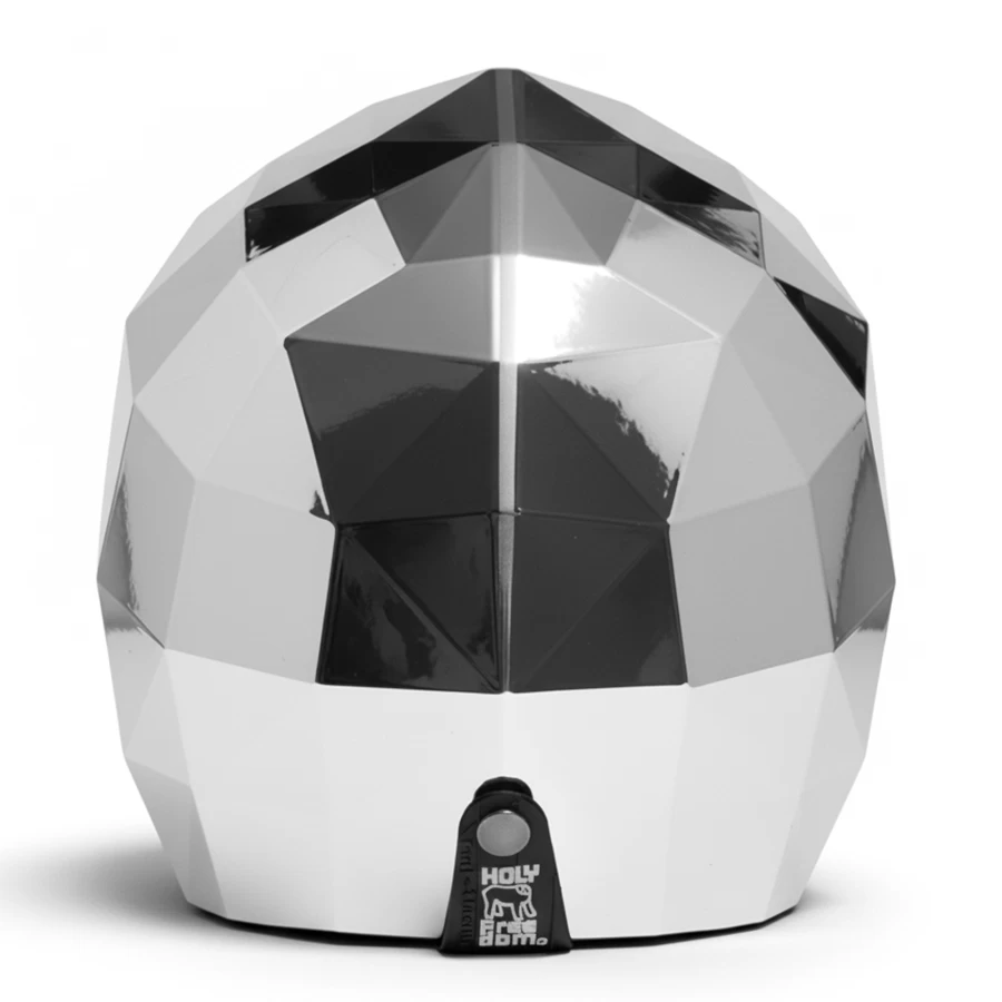 Casco moto jet Holyfreedom Stealth cromato con design sfaccettato e calotta HF® geodetica.