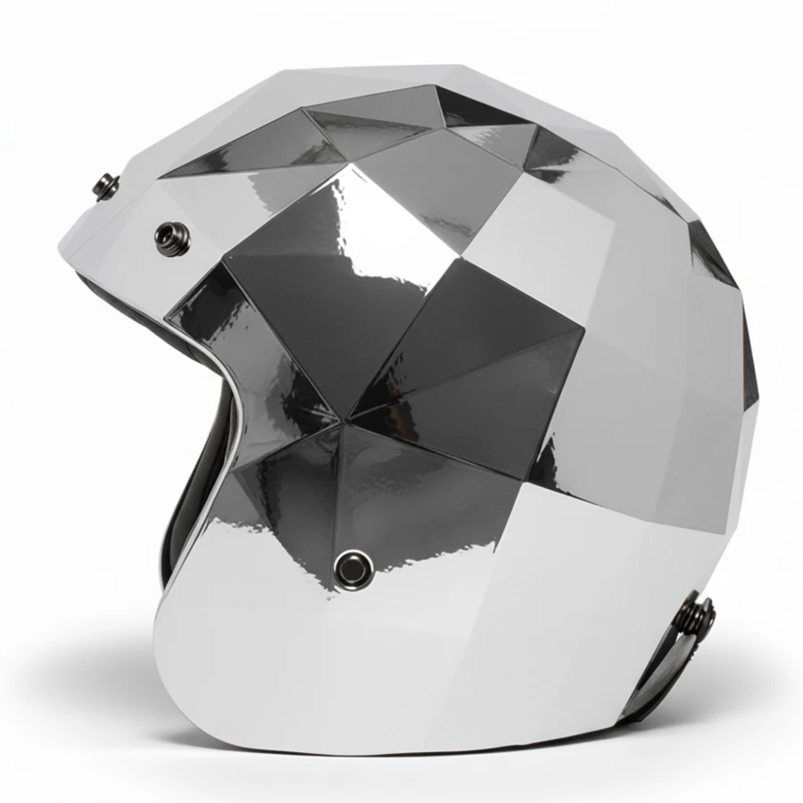 Casco moto jet Holyfreedom Stealth cromato con design sfaccettato e calotta HF® geodetica.