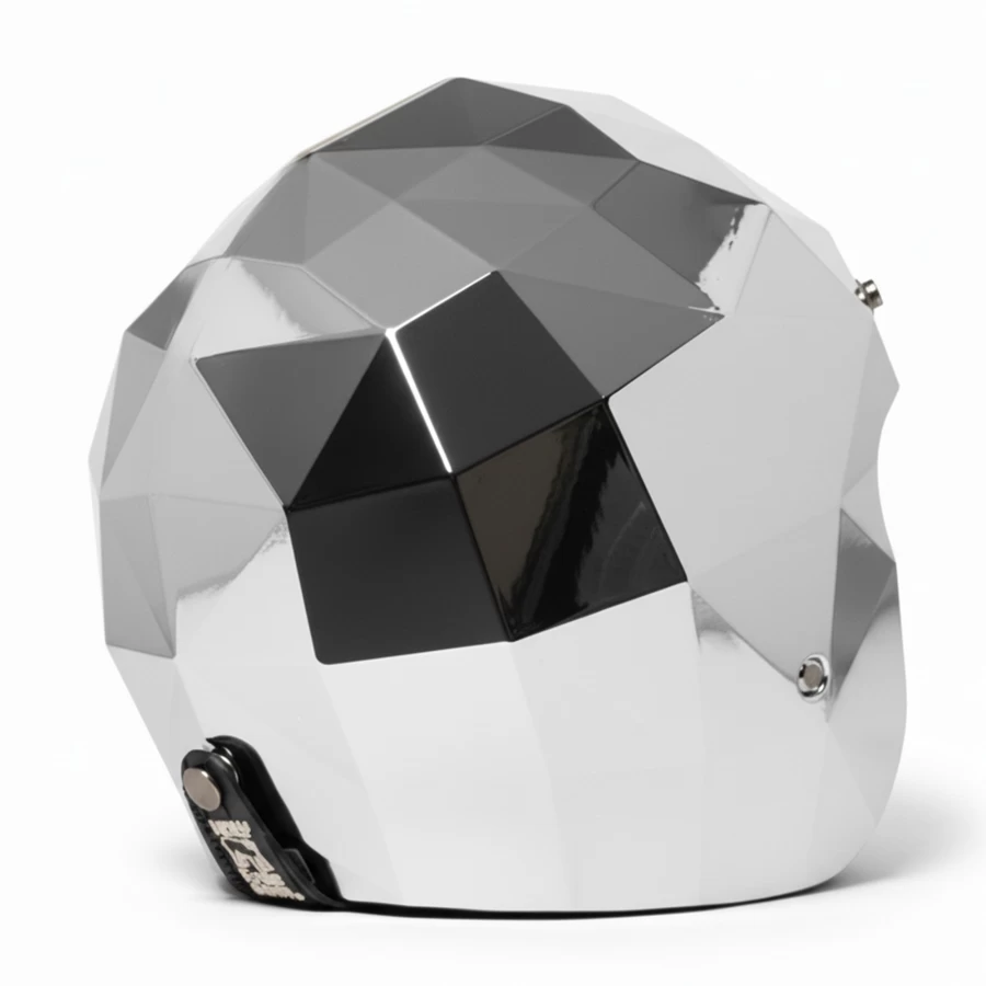 Casco moto jet Holyfreedom Stealth cromato con design sfaccettato e calotta HF® geodetica.