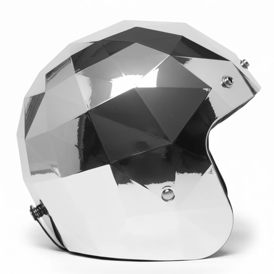 Casco moto jet Holyfreedom Stealth cromato con design sfaccettato e calotta HF® geodetica.
