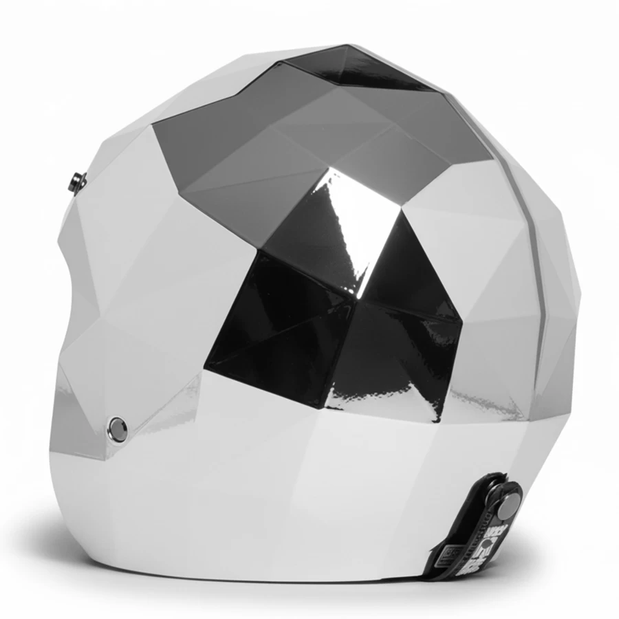 Casco moto jet Holyfreedom Stealth cromato con design sfaccettato e calotta HF® geodetica.