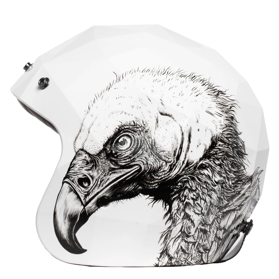 Vista frontale del casco vintage Holyfreedom Stealth Avvoltoio, nero opaco e profilo deciso.