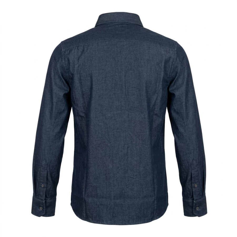 Vista frontale della camicia jeans leggera Holyfreedom, con taglio pulito e stile vintage custom. 2