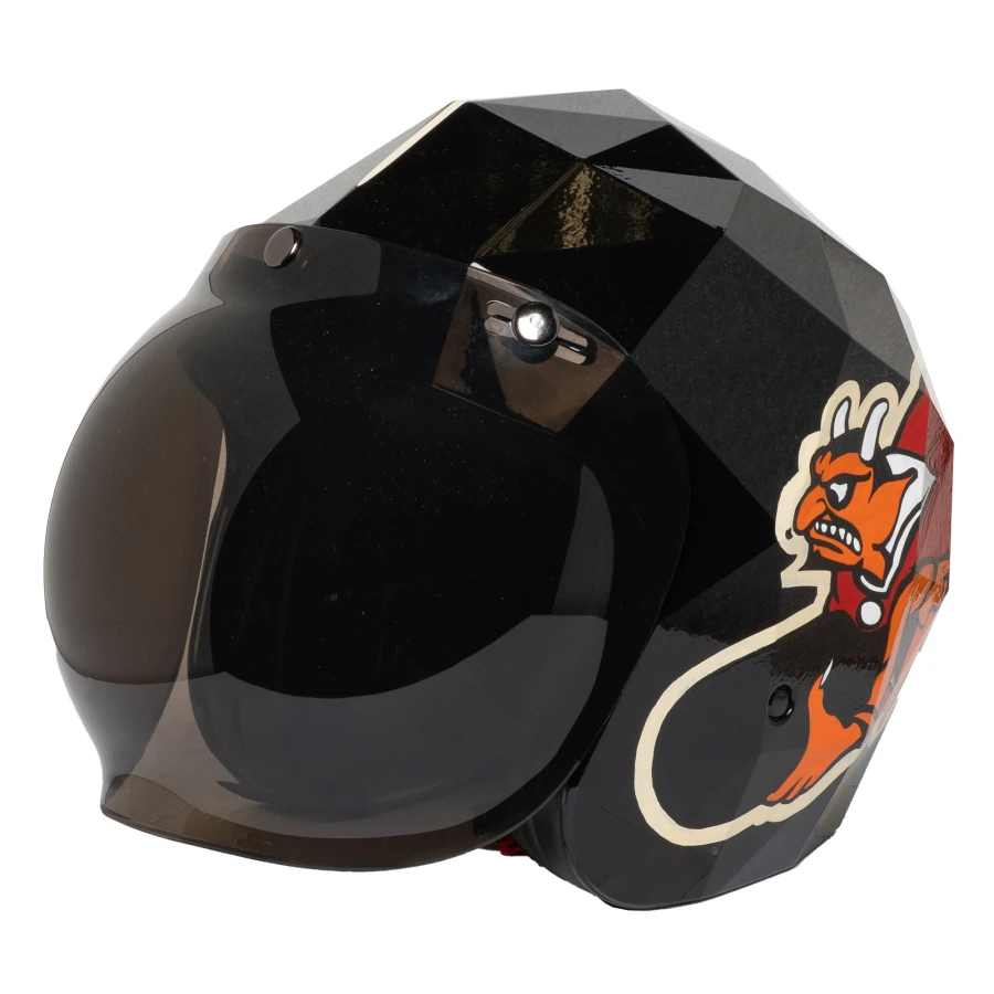 Holyfreedom Armstrong smoke visor front view on a universal vintage motorcycle helmet.