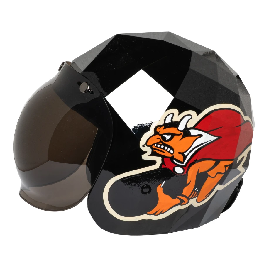 Close-up of the smoke tint on the Armstrong visor for a clean cafe racer look.