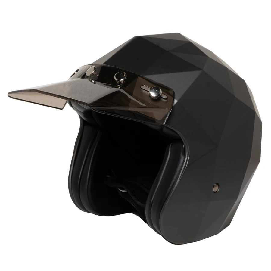 Visiera fumé frontale su casco vintage, accessorio Holyfreedom dal look pulito.