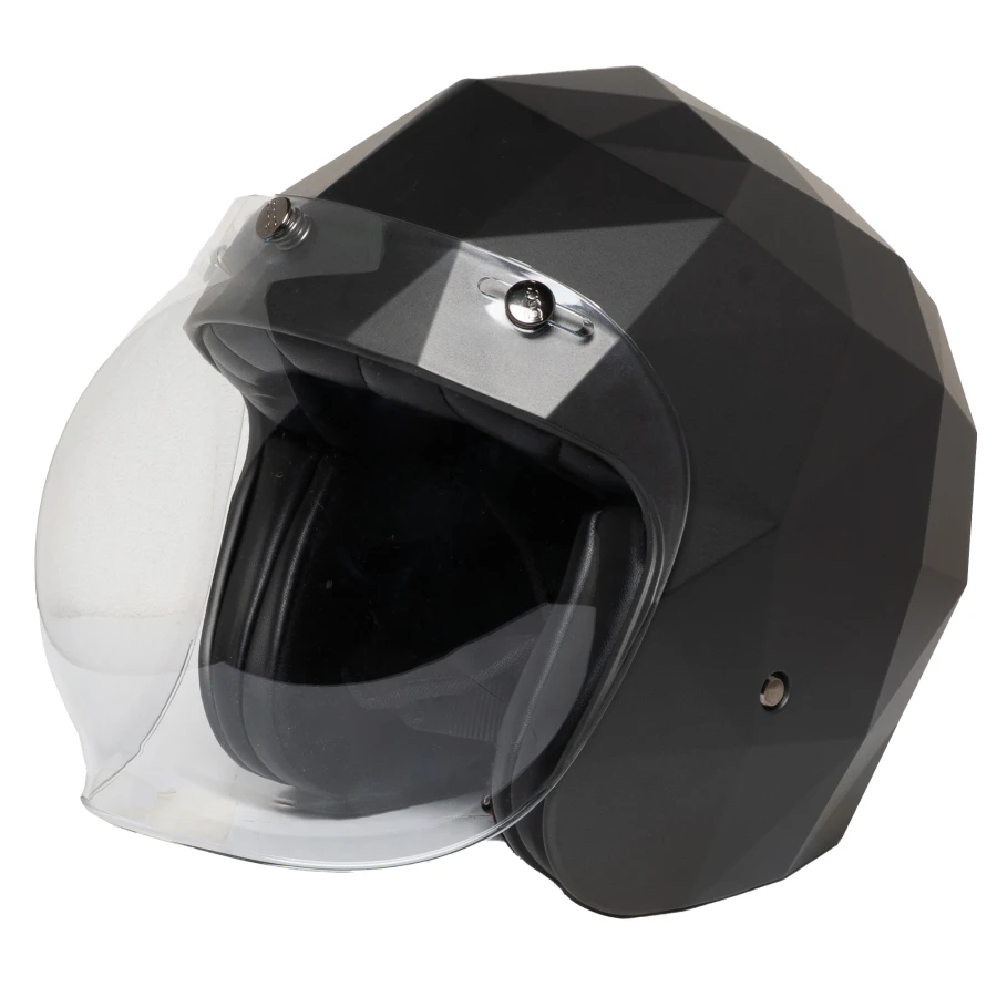 Holyfreedom Armstrong universal visor front view on a vintage motorcycle helmet.