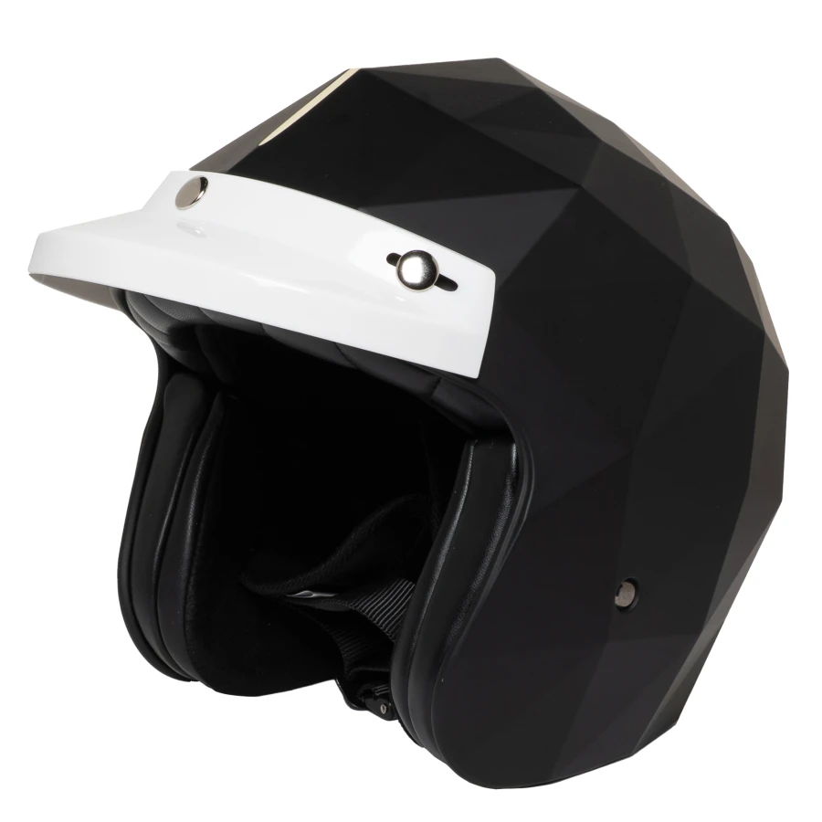 Front view of the white Mansell visor for vintage motorcycle helmets, clean and sharp.