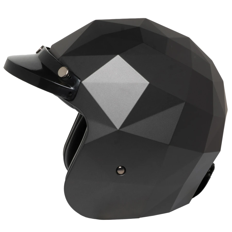 Front view of the black Mansell visor for vintage motorcycle helmets, clean and bold. 2
