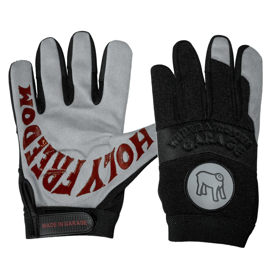 Front view of Garage Gloves, custom leather motorcycle gloves with a clean garage look.