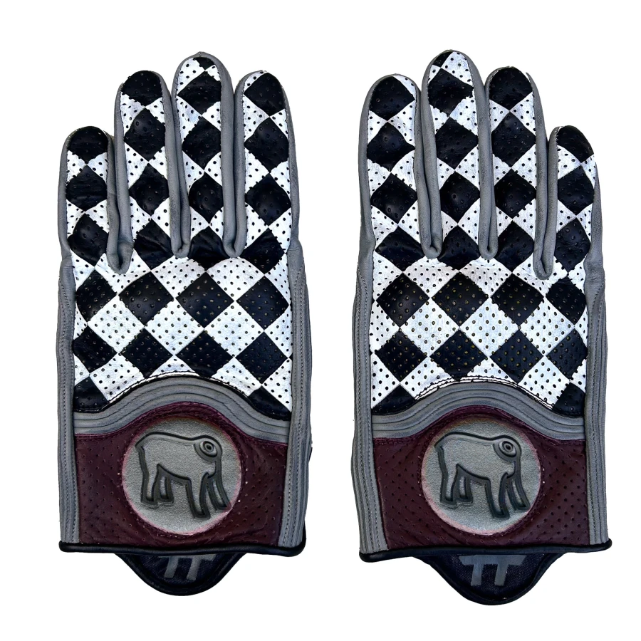 Vista frontale dei guanti moto Bullit Tomba, stile vintage pulito per cafe racer e custom. 2