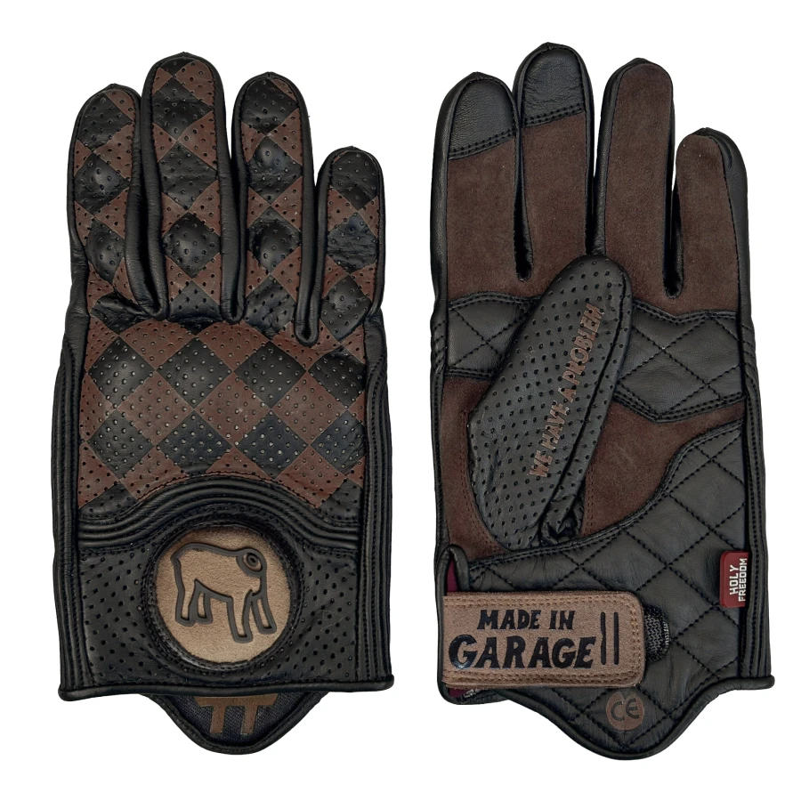 Front view of Bullit Stallion Holyfreedom gloves with cafe racer styling and CE protection.