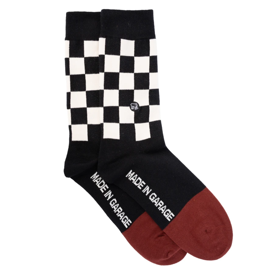 Calze moto cafe racer Holyfreedom Bullit Sox in vista frontale, con stile vintage.