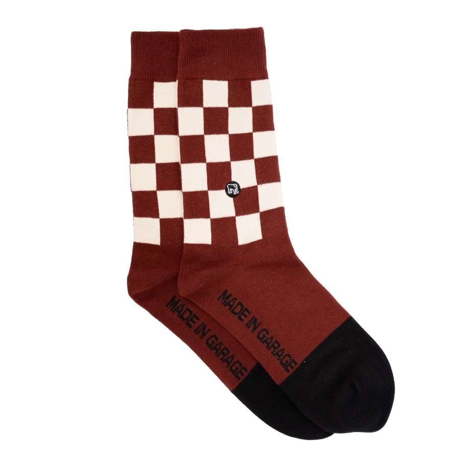 Calze moto cafe racer Holyfreedom Bullit insulto Sox in vista frontale, con stile vintage.