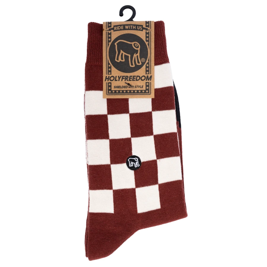 Calze moto cafe racer Holyfreedom Bullit insulto Sox in vista frontale, con stile vintage. 2