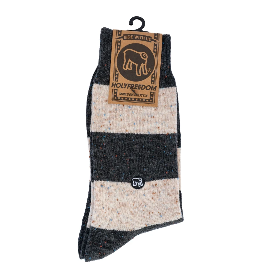 Graphic detail on the Nope Sox Holyfreedom, made for a bold custom biker look.