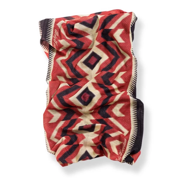 Holyfreedom Red Ciroki multifunctional tube scarf in Drykeeper Sanitized, front view.
