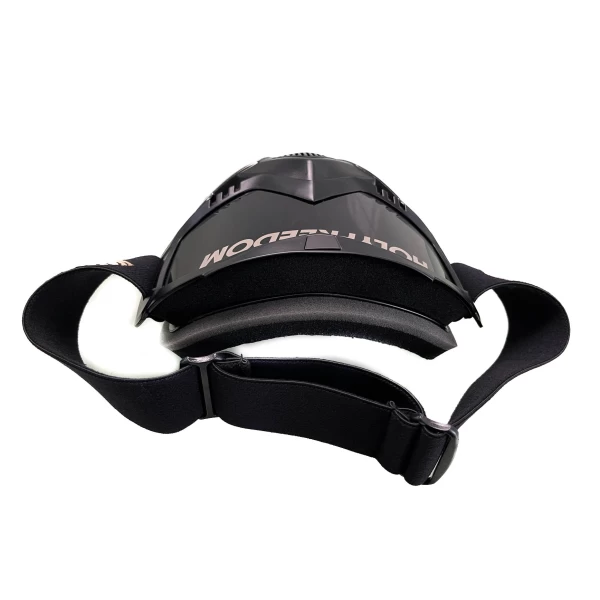Vista frontale della maschera moto vintage Holyfreedom Fat Rat, leggera e universale.