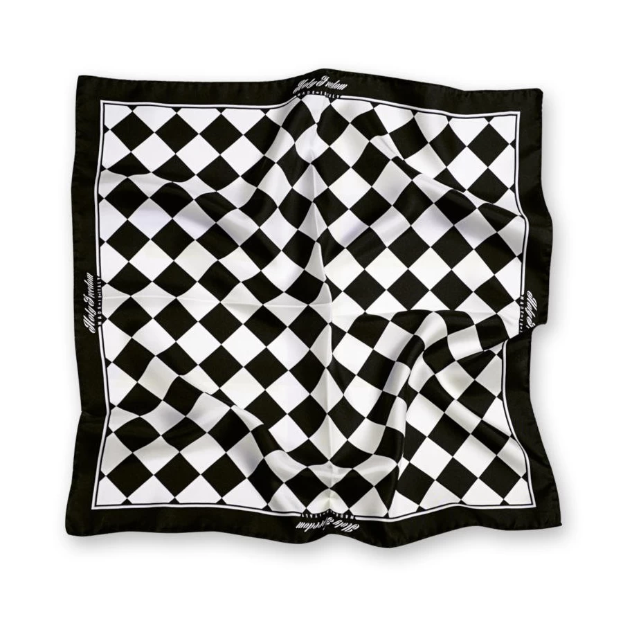 Foulard moto Bullit Holyfreedom vista frontale con stampa bold e tessuto leggero.