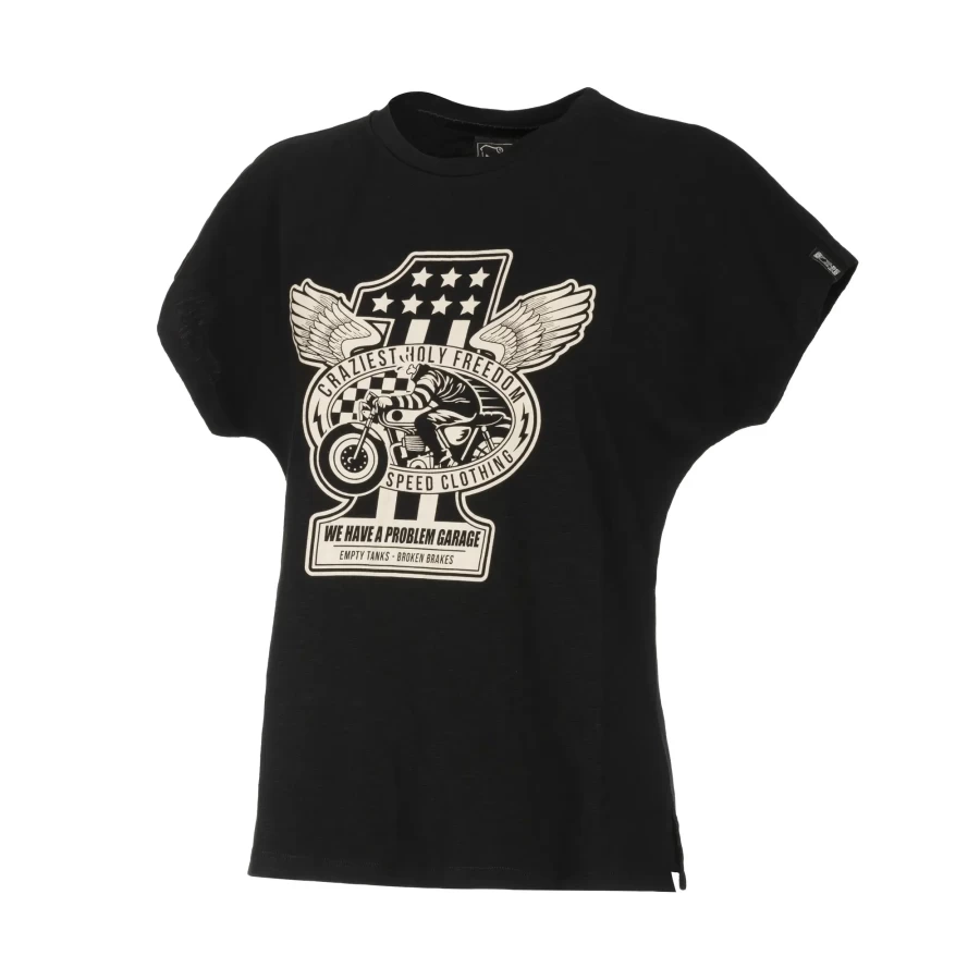 T-shirt Woman Rebel donna Holyfreedom vista frontale in cotone, comoda e dal carattere forte.