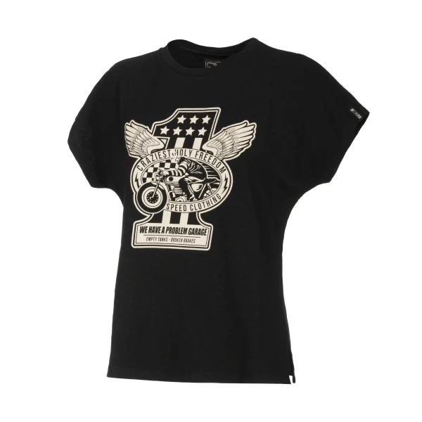 T-shirt Woman Rebel donna Holyfreedom vista frontale in cotone, comoda e dal carattere forte.