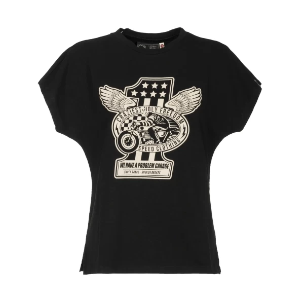 T-shirt Woman Rebel donna Holyfreedom vista frontale in cotone, comoda e dal carattere forte.