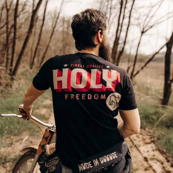Close-up of the CHOP graphic with cafe racer attitude and original Holyfreedom artwork.