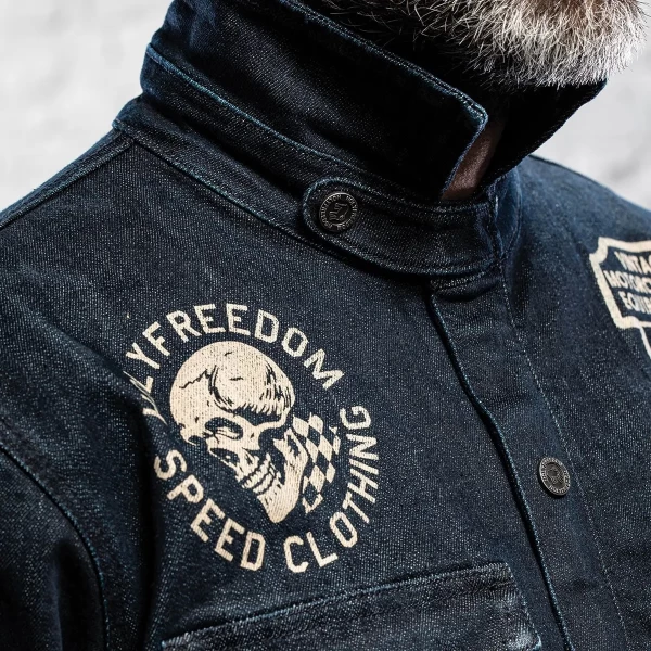 Detail of the print and finishes on the Holyfreedom Genoa jacket with a standout look.