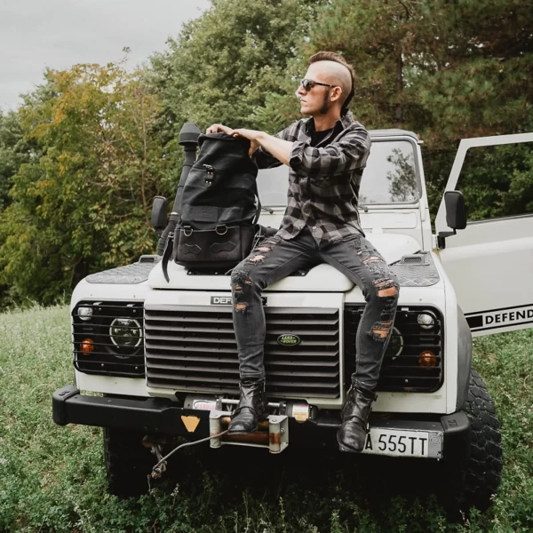 Lifestyle fit: grey flannel shirt for cafe racer, custom and everyday vintage looks.
