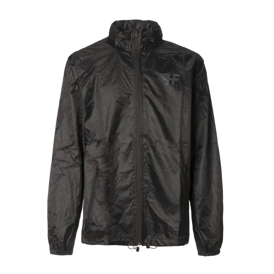 Vista frontale della giacca moto antipioggia Holyfreedom con finitura waxed e taglio urbano.