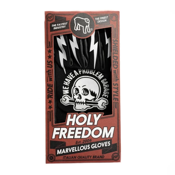 Vista frontale dei guanti moto Tools Holyfreedom in pelle e tessuto dal taglio cafe racer