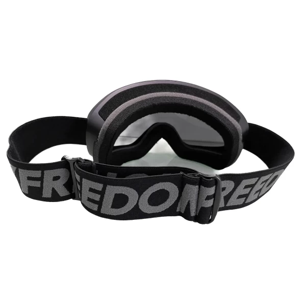 Vista frontale degli occhiali moto vintage Holyfreedom Rapina, con fit universale da casco jet.