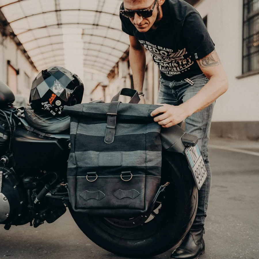 Back to Black worn with a cafe racer outfit and vintage helmet for city riding