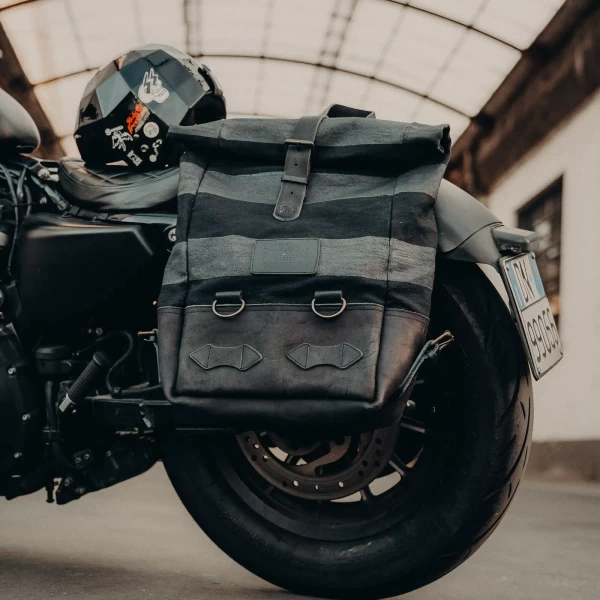 Back to Black worn with a cafe racer outfit and vintage helmet for city riding