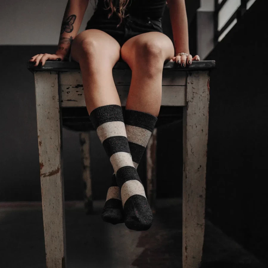 Holyfreedom Nope Sox worn with motorcycle boots for comfort, fit and everyday style.