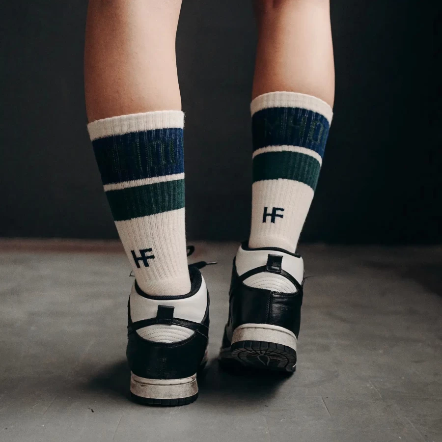 Graphic detail on Holyfreedom Larrybird socks with artistic custom-inspired style.