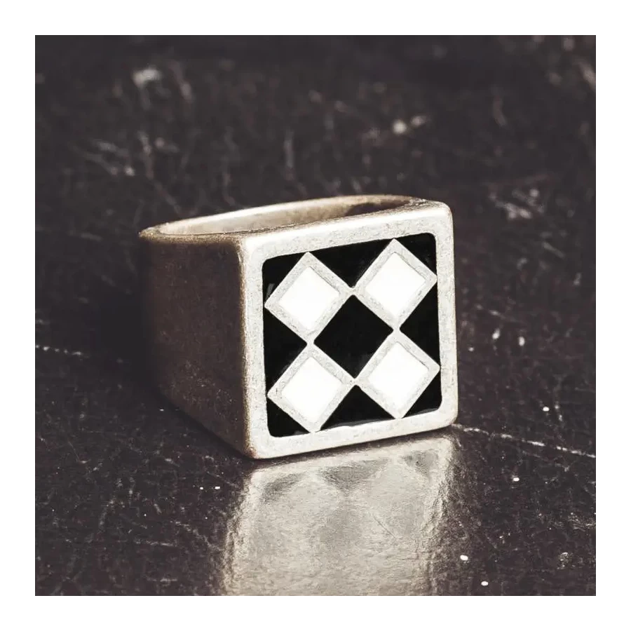 Front view of the Holyfreedom Bullit ring with original artwork and vintage biker style.