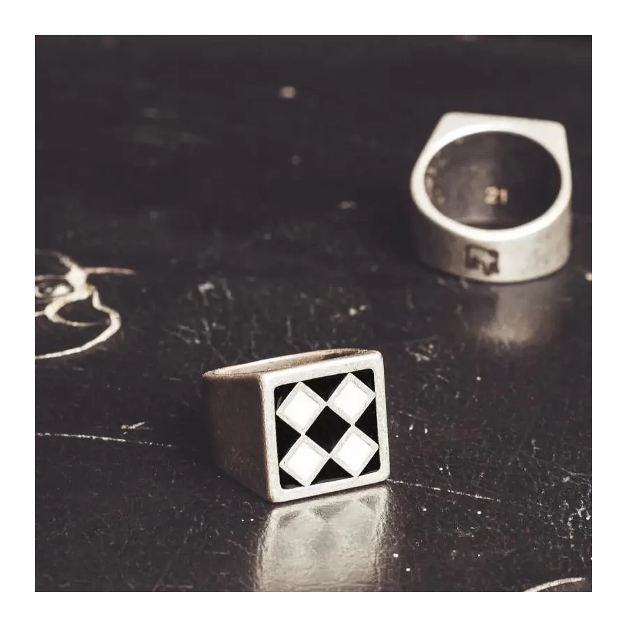 Graphic detail of the Bullit ring, custom attitude and Italian-made finish.