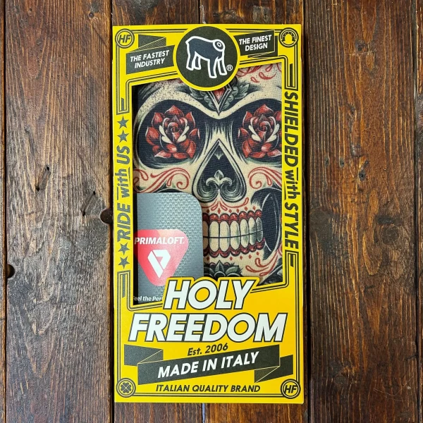 Graphic detail on the Los Muertos multifunctional tube scarf with vintage custom attitude.